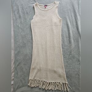 Crochet Cotton Fringe Beach Boho Midi Lined Shift Dress